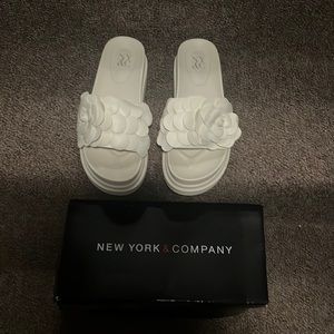 New York & Company white flower sandals